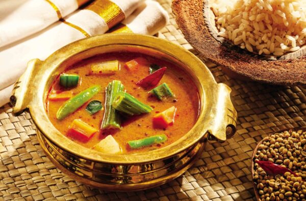 A vibrant and tempting bowl of Kerala Sambar.
